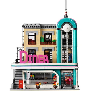 

city Creator Street Downtown Diners 15037 compatible Lepining 10260 Street View Model Building Blocks Bricks Kids Education Toys
