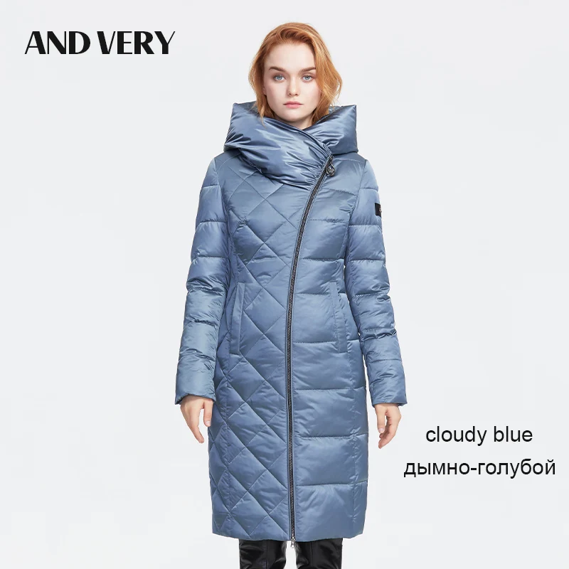 ANDVERY Зимняя новая коллекция женская зимняя куртка с капюшоном высокого качества с капюшоном брендовое длинное модное пальто для женщин 9081 - Цвет: Smoky blue K17