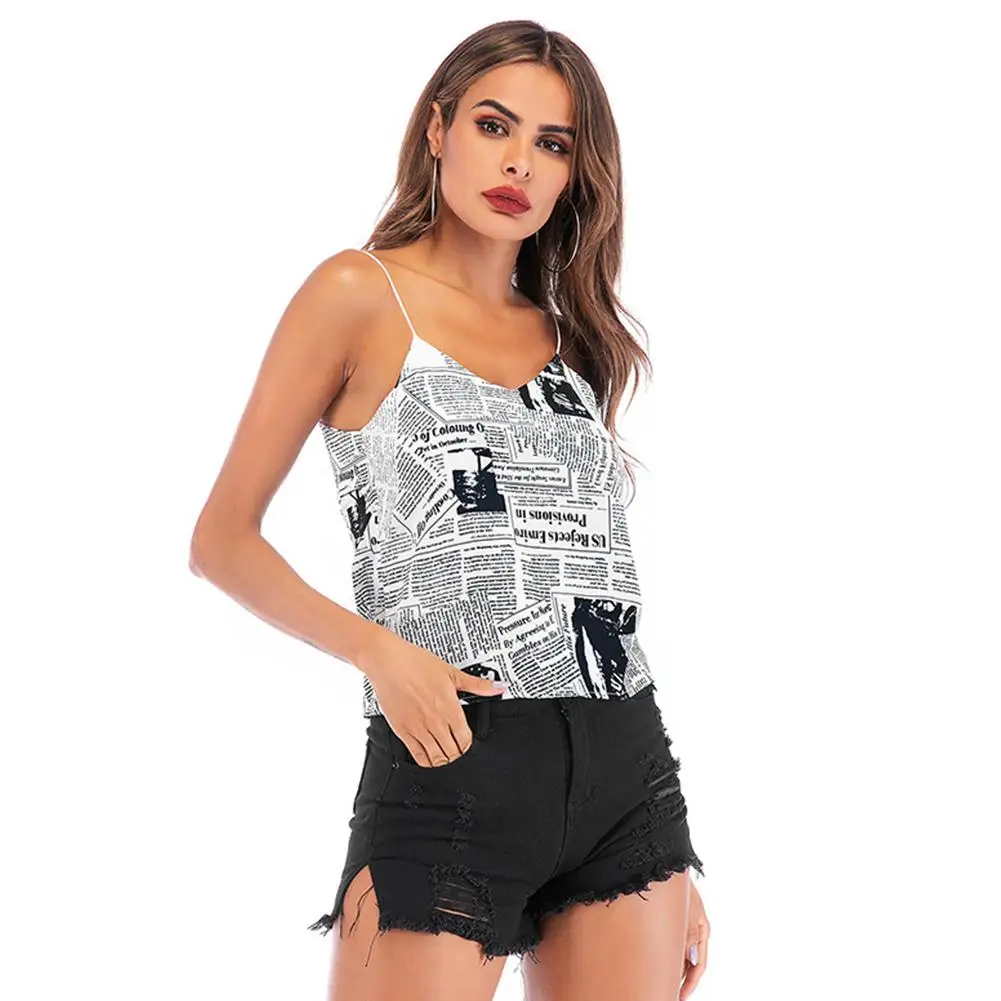 Yfashion/женская одежда модные безрукавки газетный рисунок шифоновый топ с принтом