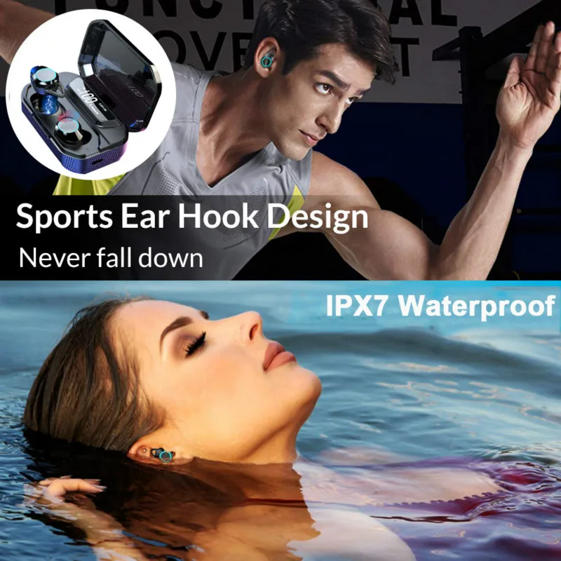 G02 TWS Bluetooth Earphone Wireless Earphone IPX7 Waterproof Stereo Earphones 3300mAh LED Smart Power Bank