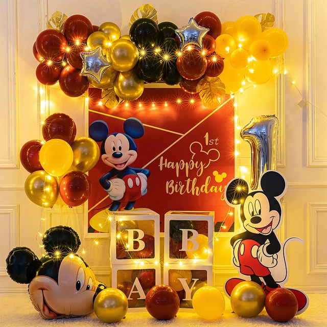 Ballons Mickey Mouse, Décorations De Fête D'anniversaire Pour Enfants,  Vaisselle Jetable, Banderole, Tasses, Fournitures De Fête Pour 1er  Anniversaire, Cadeau Pour Enfants - AliExpress