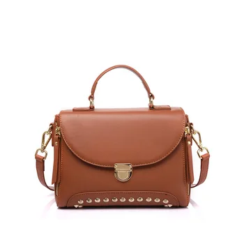 

Women's Cow Leather Bag 2020 New Style Handbag Rivet Metal Cowhide Shoulder Square Sling Bag