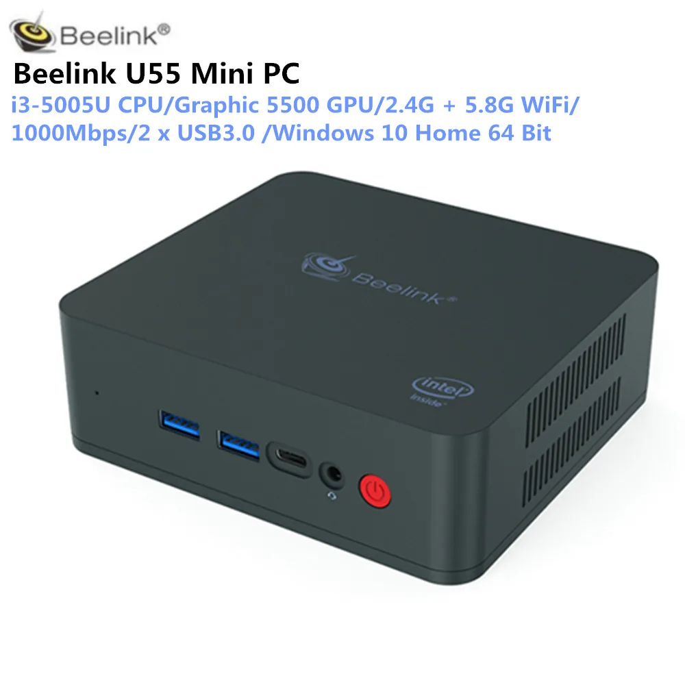 Beelink U55 Мини ПК Intel Core i3-5005U Intel HD graphics 5500 8 Гб ram 512 ГБ/320 Гб/256 ГБ rom 1000 Мбит/с 2,4 ГБ+ 5,8 Гб WiFi BT4.0 64 бит