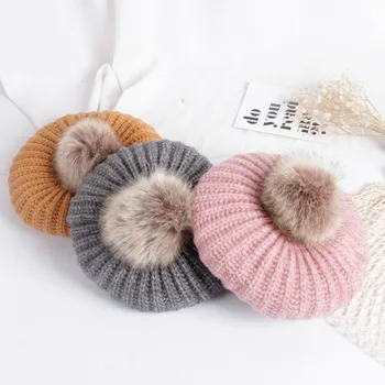 

2-6Y Autumn Winter Kids Baby Girls Warm Hats Balls Knit Solid Beanies Hats Caps Outfits 7 Colors