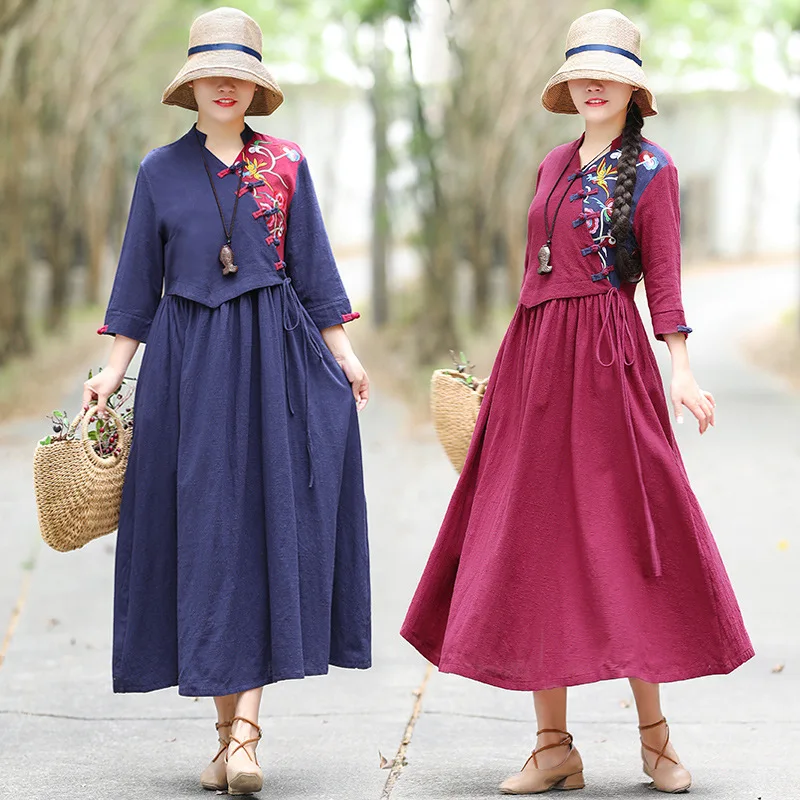 

Spring And Summer New Style Embroidered Fake Two-Piece Dress