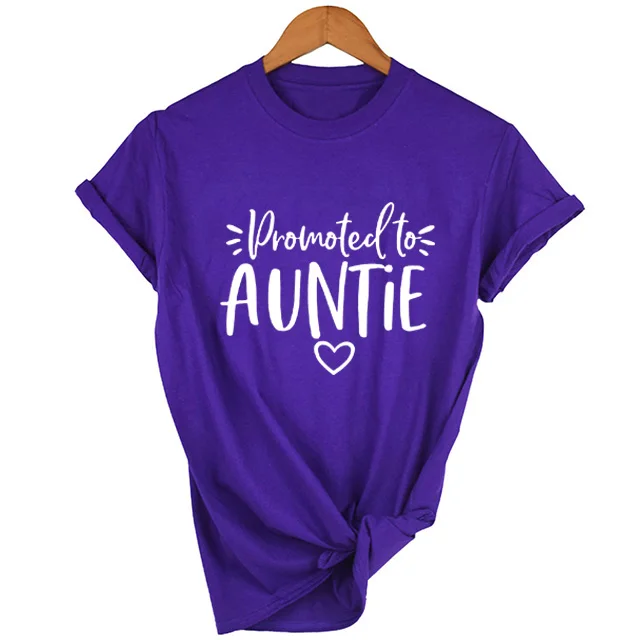 Promoted To Auntie Women's Short Sleeve Tops Tee Summer Funny Casual Short Sleeve T-Shirt New Aunt Tees Aunt To Be Tee Shirt- Hf1cb5dfa066a4817b822f4b97e8e3444J