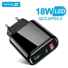 YKZ – chargeur rapide 3.0 USB, affichage LED QC 3.0 PD, Charge rapide pour téléphone portable, pour iPhone Xiaomi Samsung Huawei
