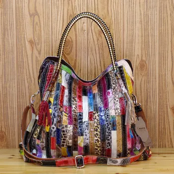 

Soft leather Cowhide Serpentine Nordic Style Striped Spell Shoulder Oblique Characteristics Trendy Bag colorful WOMEN'S Bag