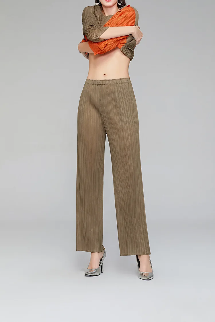 Горячая модные miyake плиссированные повседневные брюки прямые брюки женские брюки