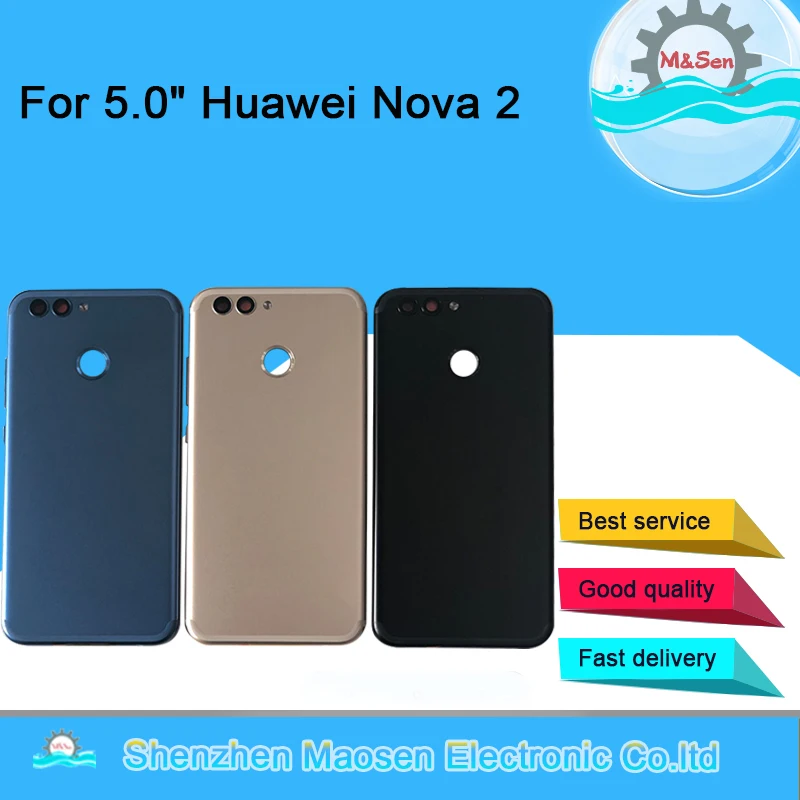 

Original M&Sen For 5.0" Huawei Nova 2 Metal Rear Back Battery Cover +Camera Frame Glass Lens Flash For Huawei Nova 2