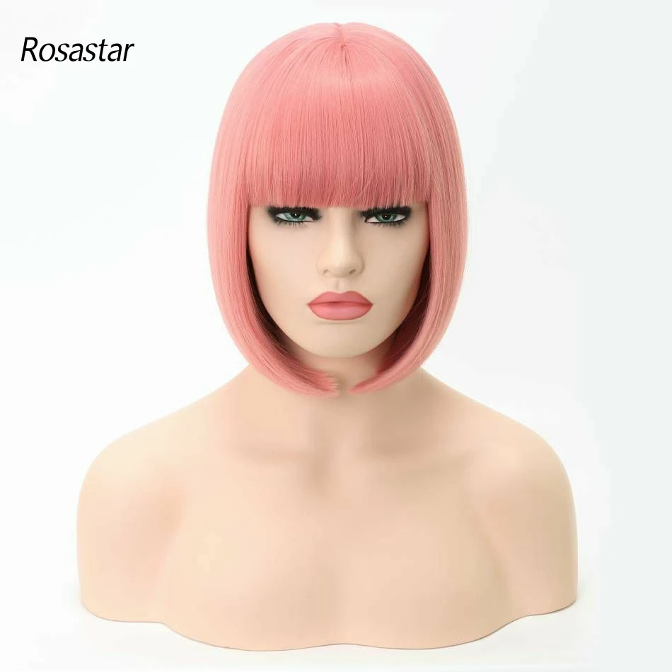rosastar alta qualidade curto rosa bob perucas 01