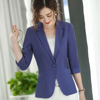 

Office Lady Formal Fashion Women Blazers and Jackets Notched Slim Solid Lady Coat Three Quarter Sleeve Blazer Feminino