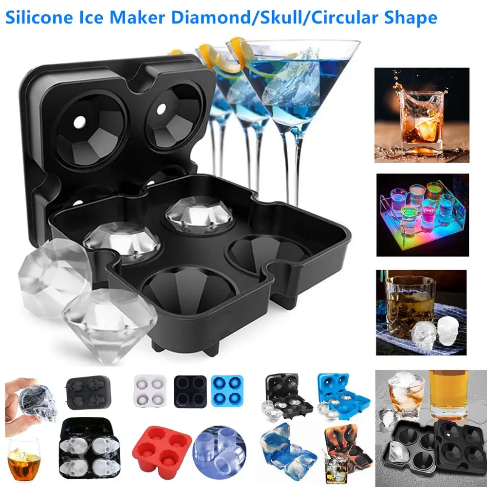

4 Cell Diamond/Skull Ice Ball Mold Silicone Ice Cube Tray Whiskey Ball Maker Ice Cream Molds Form Chocolate Mold For Party Bar