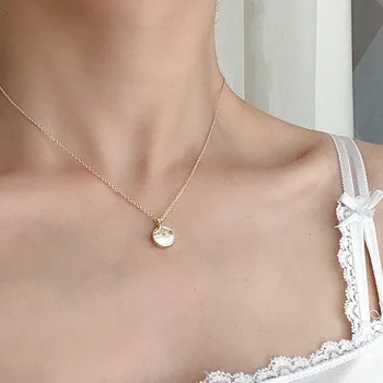 

Micro Zircon Fishtail Necklace Simple Elegant Circle Shell Pendant Choker 2020 New Style Fashion Necklace Ornament