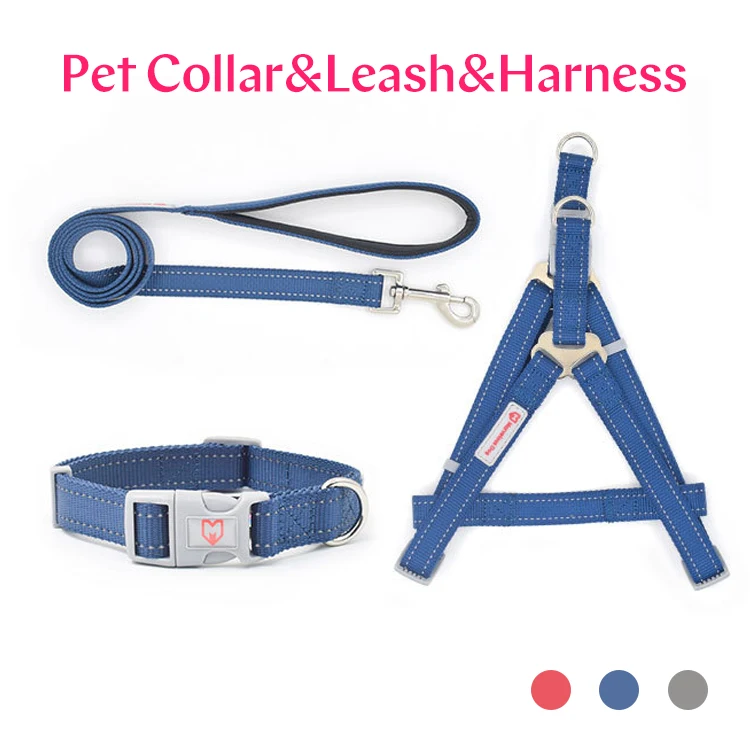 

High Quality Large Dog Collar Nylon Big Dogs Harness Dog Leash Comfortable Reflective Pet Neck Collar Adjustable Pets Accessory
