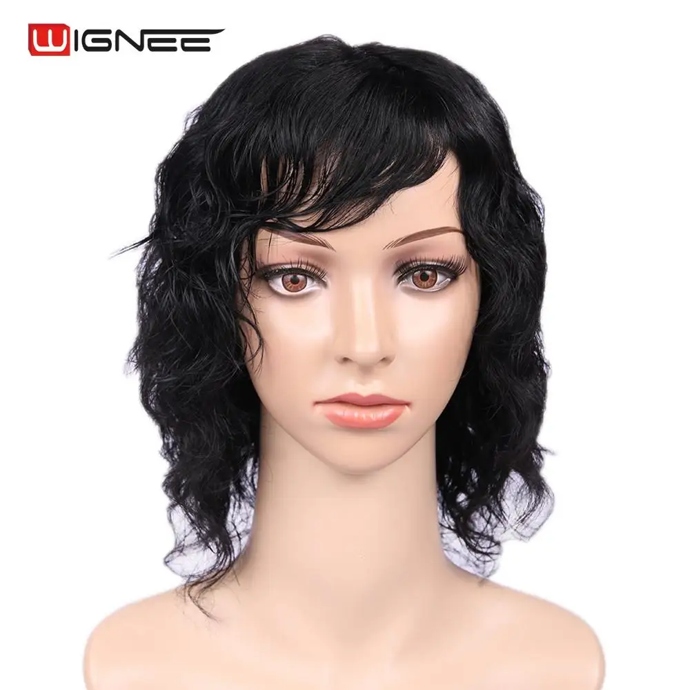 Wignee короткие прямые человеческие волосы парики для черных/белых женщин