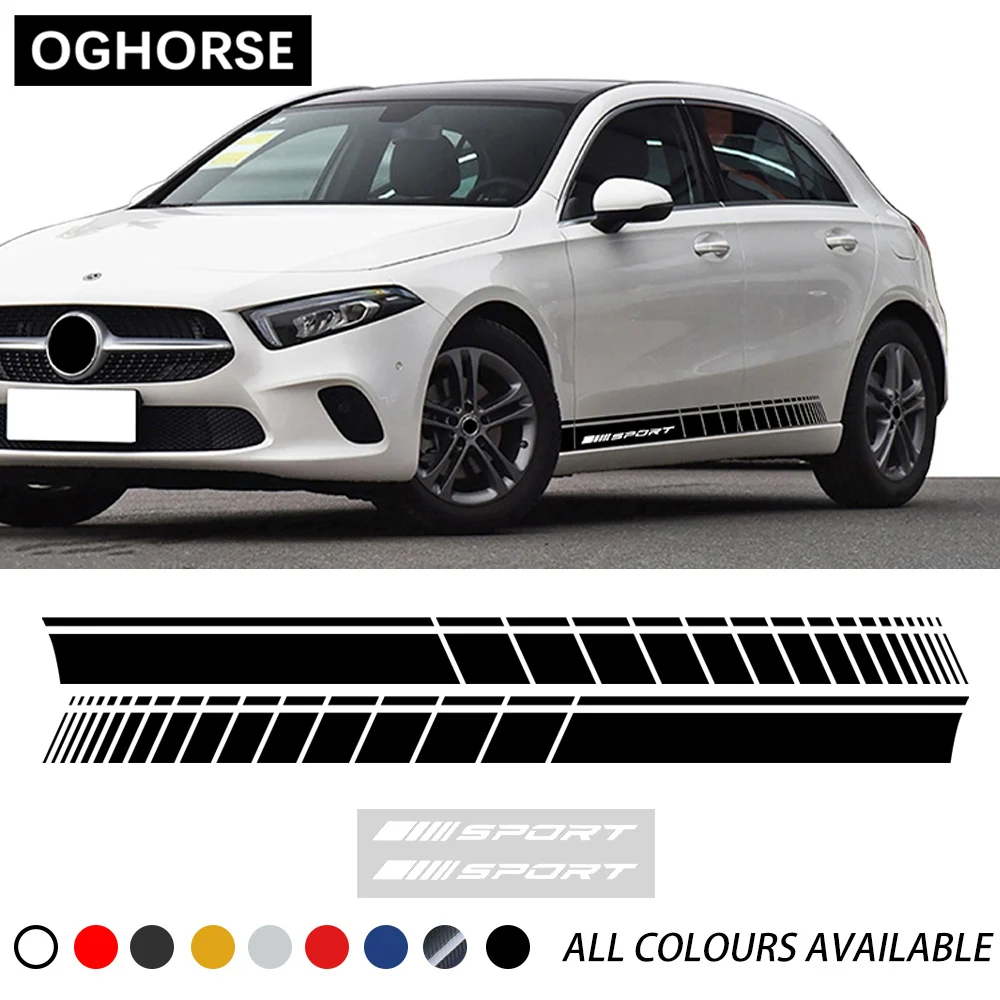 2 Pcs Car Styling Door Side Stripes Sticker Decal  For Mercedes Benz A B C E CLA CLS GLA GLC Class A45 W205 W204 C63 W212 W213