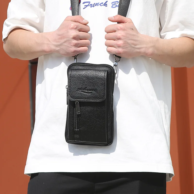 

Hot Sales Spring And Summer Men Leather Pocket Shoulder Cross-body Phone Bag Retro Outdoor xiao gua bao Wear Leather Belt
