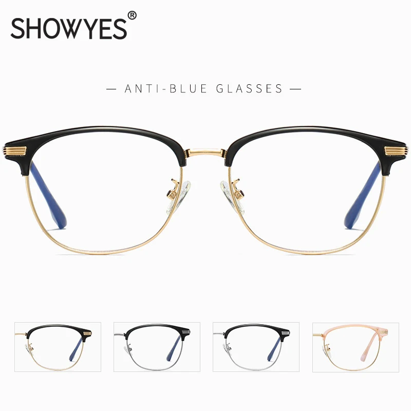 SHOWYES, компьютерные очки, анти-синие, мужские, металлические, большие размеры, игровые, простые очки, женские, радиационная блокировка, очки, Propect Eye 041