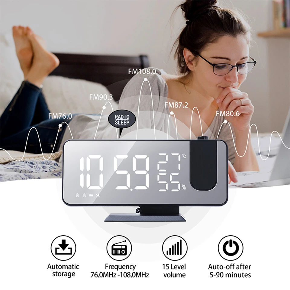 Profession LED Alarm Projection Clock Thermometer Hygrometer Wireless Weather Station Digital Watch Snooze Desk Project Clock