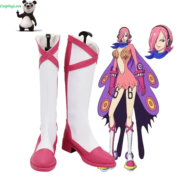 

One Piece Germa 66 Vinsmoke Reiju White Pink Shoes Cosplay Long Boots Leather Custom Made For Party Christmas Halloween
