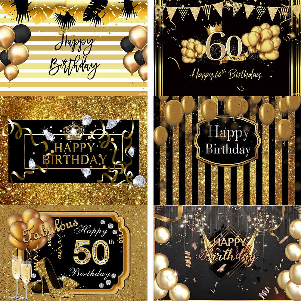 Birthday backdrop black and gold Clearance