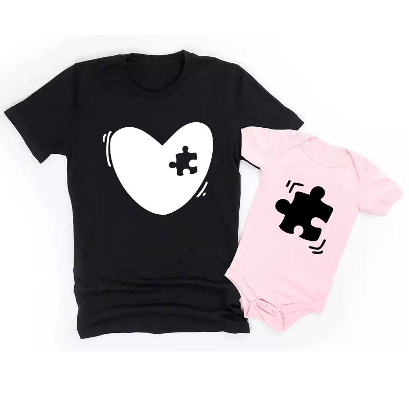 Divertente Mamma E Io Abiti Cuore Puzzle Pezzo Madre Figlia Famiglia T-Shirt Abbinate Body Bambino Estate Mamma E Mini Top