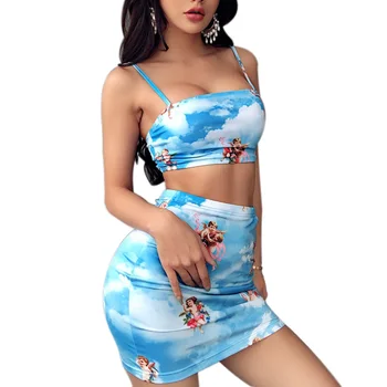 

New Fashion Women Ladies Summer Sexy 2PC Ruched Crop Tops Short Tank High Waist Mini Skirt High Street Clubwear Set