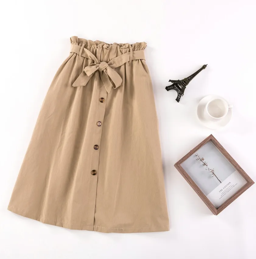 Faldas mujer moda,, юбки женские, трапециевидные, с высокой талией, Wais, хлопок и лен, на пуговицах, Тонкая зимняя юбка, jupe femme saia midi