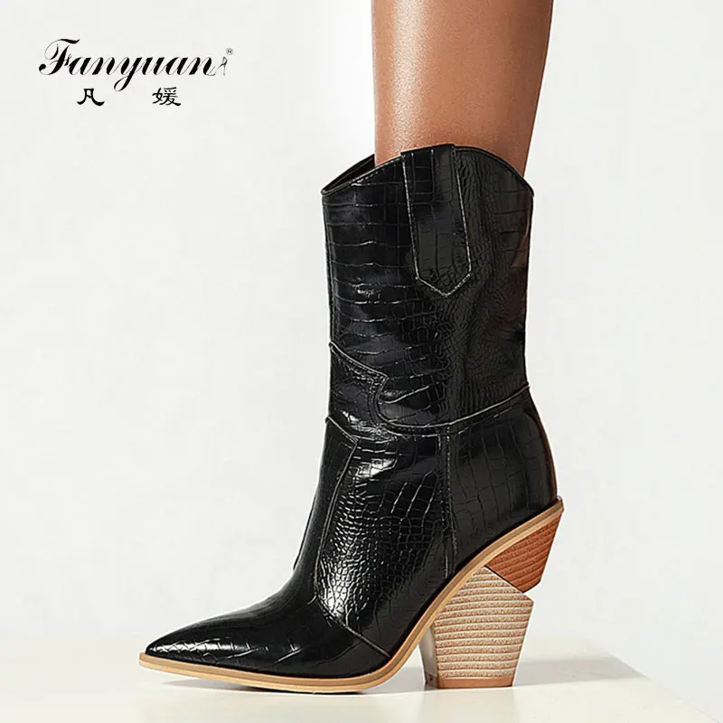 

fanyuan Dropship Plus Size 34-48 Winter Brand Ankle Boots Ladies Warm Fur Western Boots Women 2019 High Heels Shoes Woman