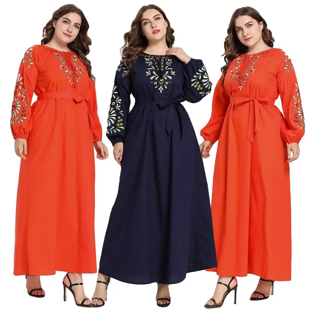 Abaya Jilbab мусульманское Женское Платье макси с вышивкой арабское платье-кафтан