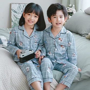 

2020 Pink Rabbit Pajamas set for girls Spring Long Sleeve sleepwear child Lapel Cardigan home Clothes Kids boys cotton nightwear