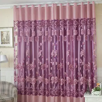 

250cm x 100cm Flower Tulle Door Window Curtain Drape Panel Sheer Scarf Valances Curtains 4 Colors