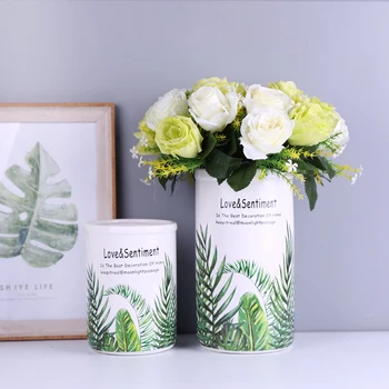 

Green Leaf Ceramic Vase Table Centerpiece Flower Vase Straight Design Hydroponic Container Dried Flower Home Decoration Vase