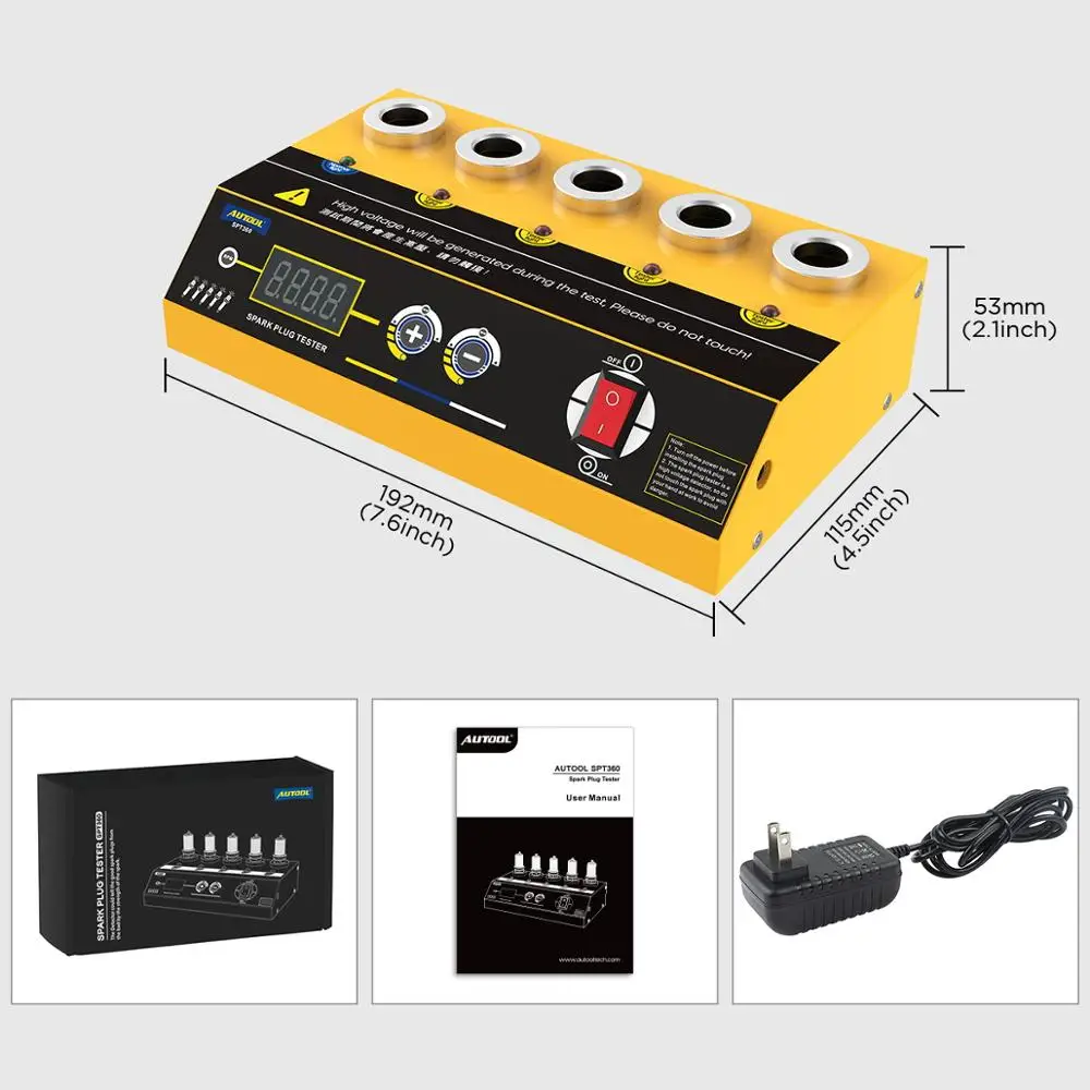 US $55.63 AUTOOL SPT360 Car Spark Plug Tester Ignition Testers Automotive Diagnostic Tool Double Hole Spark Plug Flashover Analyzer 220V