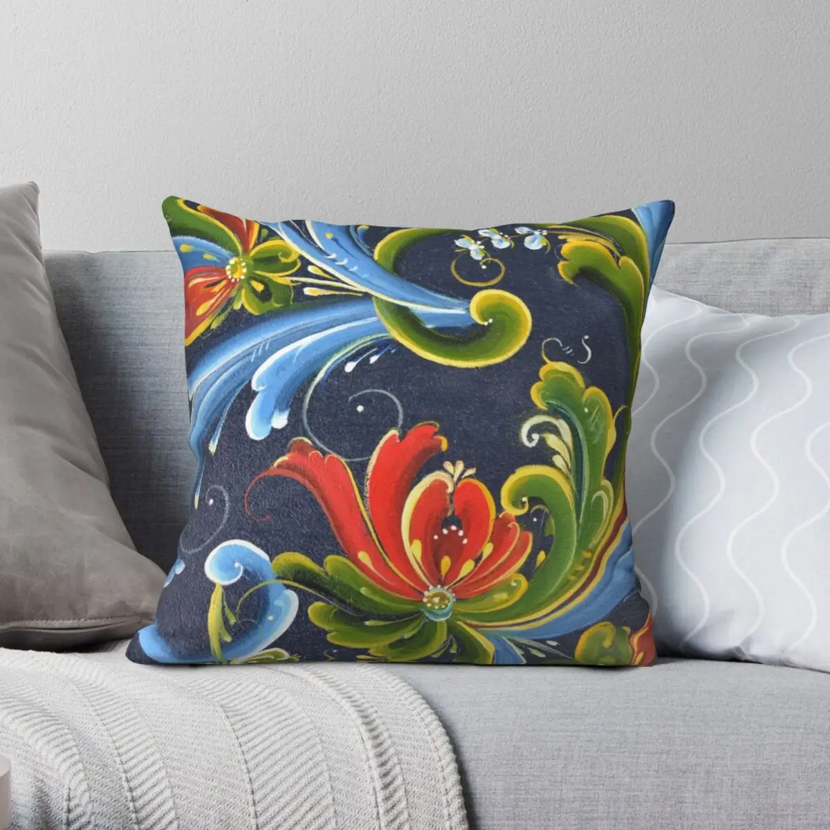 

Telemark Rosemaling Pillowcase Polyester Linen Velvet Printed Zip Decor Pillow Case Sofa Seater Cushion Cover Wholesale 45x45