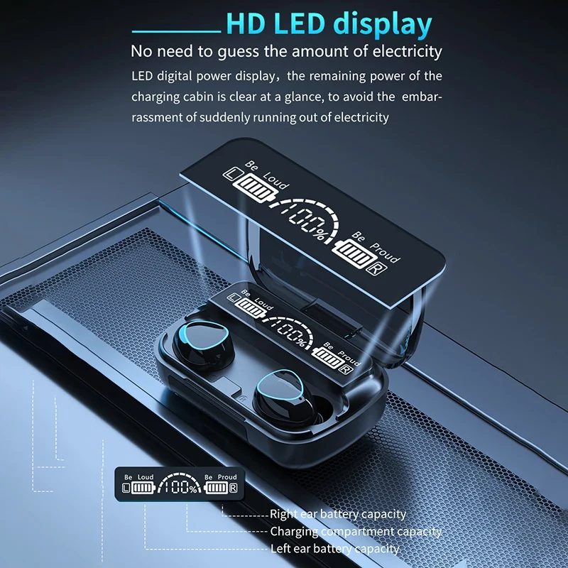 M10 Waterproof Headsets TWS Wireless Headphones Bluetooth 5 1 Earphones HIFI Stereo 2000MAh Charging Box