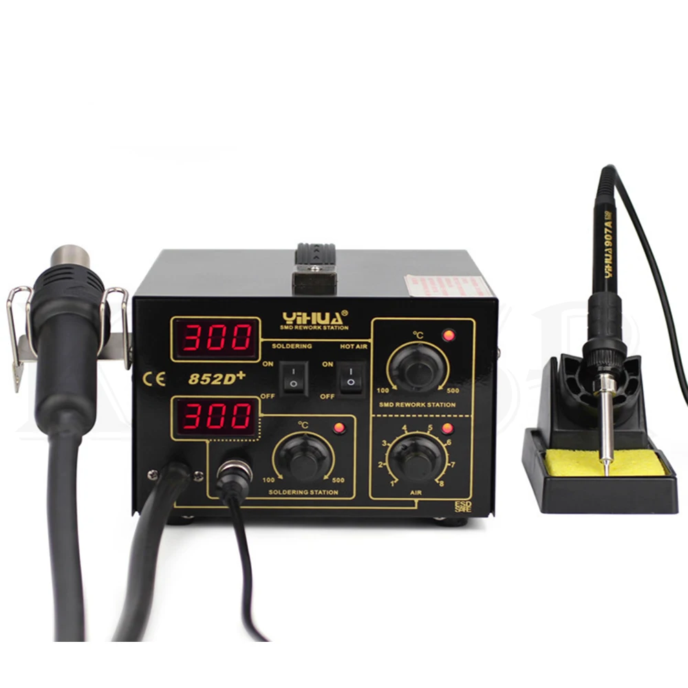 YIHUA 852D+ 220V 110V тип насоса Тепловая пушка горячего воздуха Цифровой паяльник 2в1 SMD паяльная станция горячего воздуха с бесплатными подарками