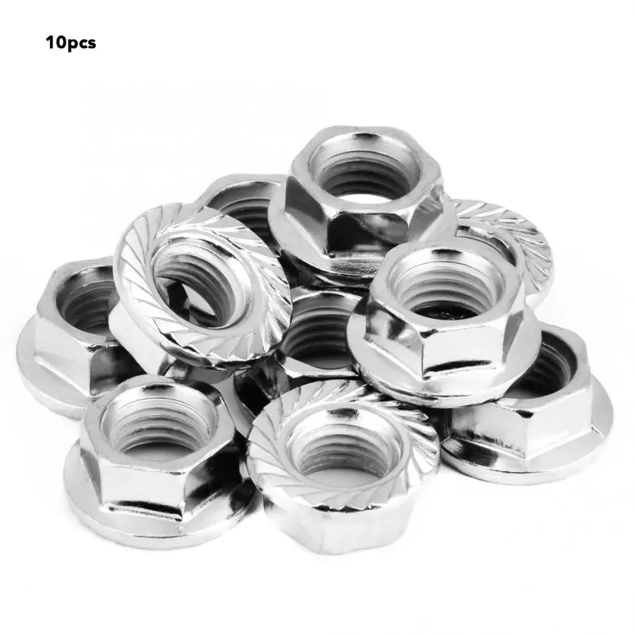 

10PCS/set Flange Nuts Thread Hex Hexagonal Nut Fastener with Pad stainless steel square nuts