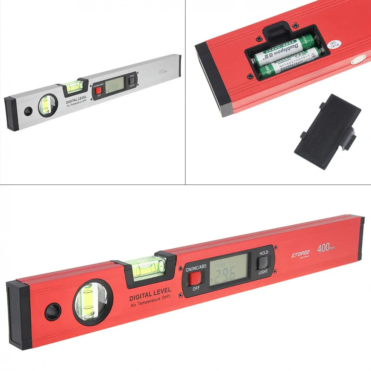

400MM/16 Inch Precision Magnetic Aluminum Alloy Silver/Red Digital Display Level Ruler with LCD Screen for Building Measurement