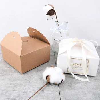 

30pcs White Card Carton Square Kraft Gift Box Customized Birthday Holiday Gift Wedding Candy Box Christmas Baking Box