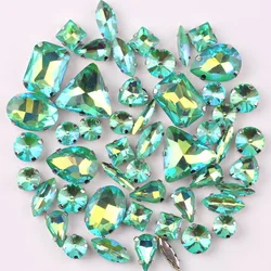 Silver Claw Setting Crystal Rhinestones - 50pcs Mixed Shapes, Clear & Jelly Candy AB - 50pcs (A32 Emerald AB)