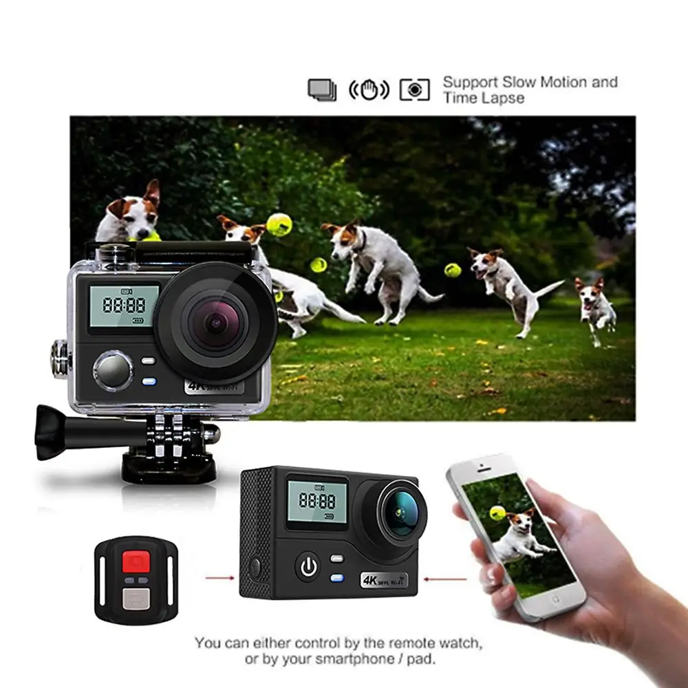 Двойной экран Ultra HD 4K Экшн-камера 30fps 16MP Wifi Пульт дистанционного управления Спортивная камера Go Diving Pro водонепроницаемая Спортивная DV DVR камера