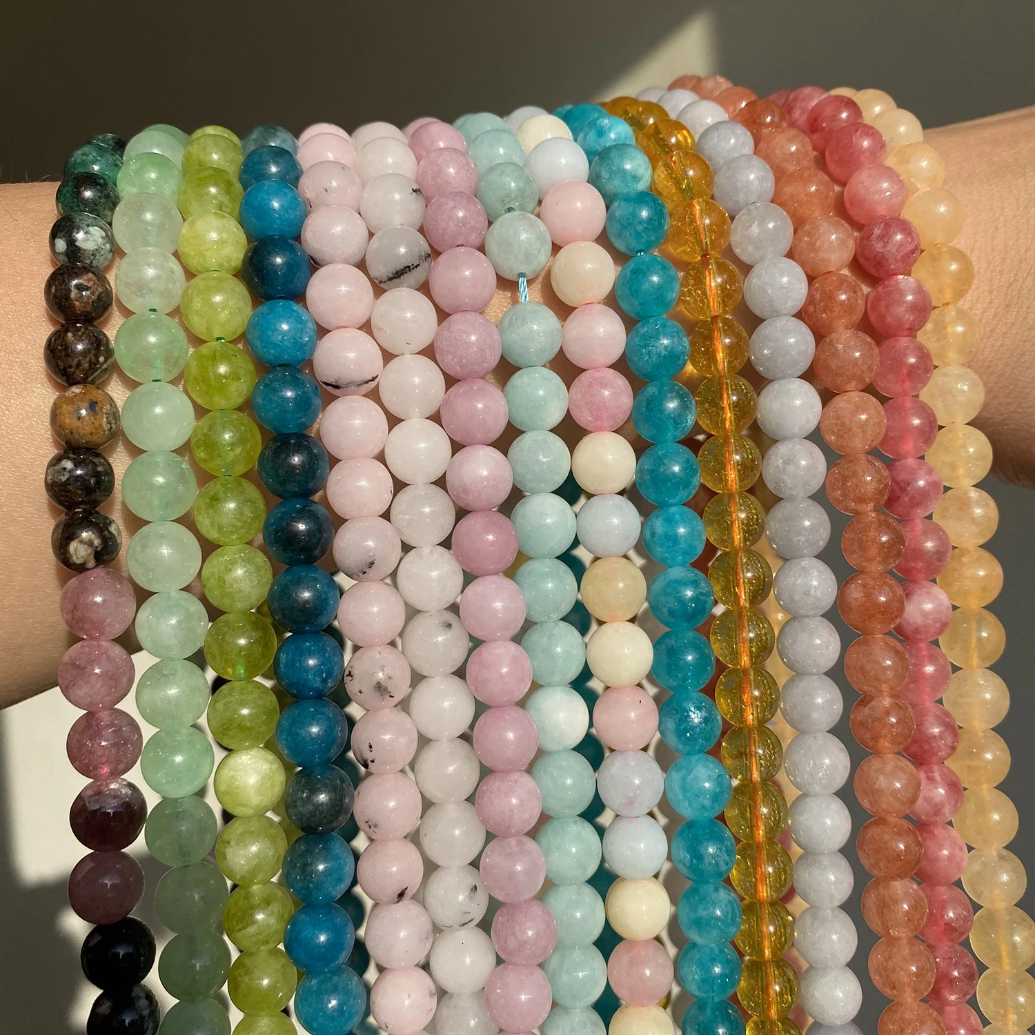 Multicolor Natural Crystal Stone 12mm Round Beads Bracelets, For