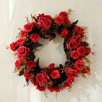 

Silk Flowers Red and Pink Rose Artificial Flowers Wall Door Hanging Wall Window Party Wreath Wedding Decoration Floral Garland