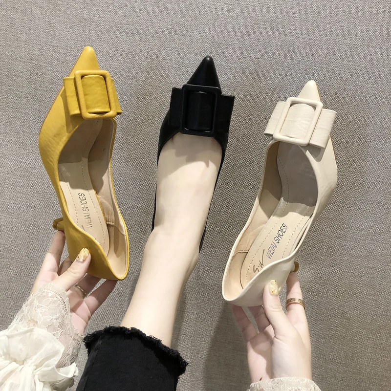 

Women High Heels Pumps Leather Strange Low Med Heels Female Scarpins Office Pointed Toe Nude Pumps Shoes W32-57