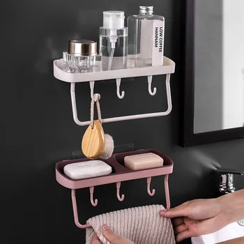 

Nordic Plastic hanging makeup organizer Basket with hooks Bathroom soapdraining rack box cosmetic organizer Box with towel bar