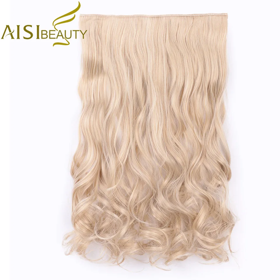 AISI BEAUTY, синтетические волнистые волосы для наращивания, 24 дюйма, 120 г, 5 клипов, цельные, блонд, коричневый, накладные волосы для женщин