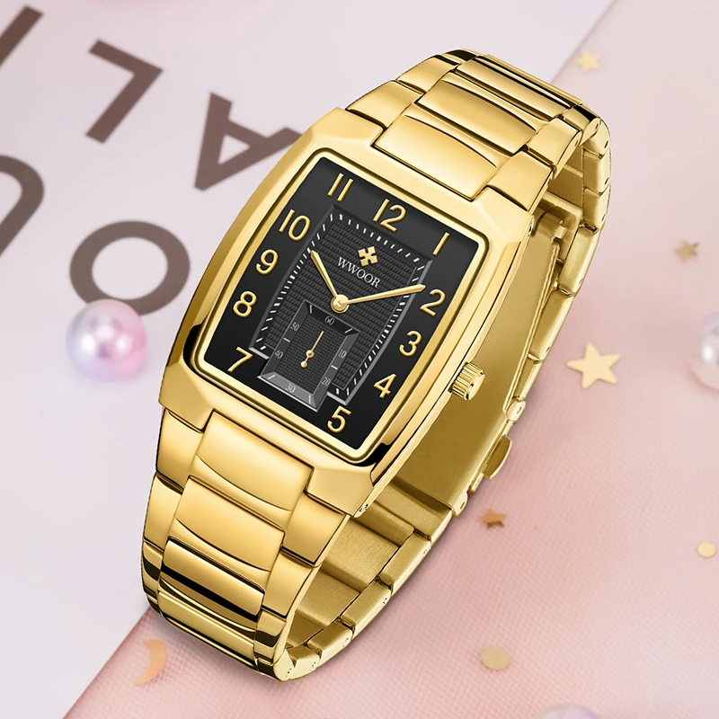 2023 New WWOOR Original Design Gold Watch Women Square Ladies Quartz Dress Wristwatches Female Arabic Clock Box Relogio Feminino