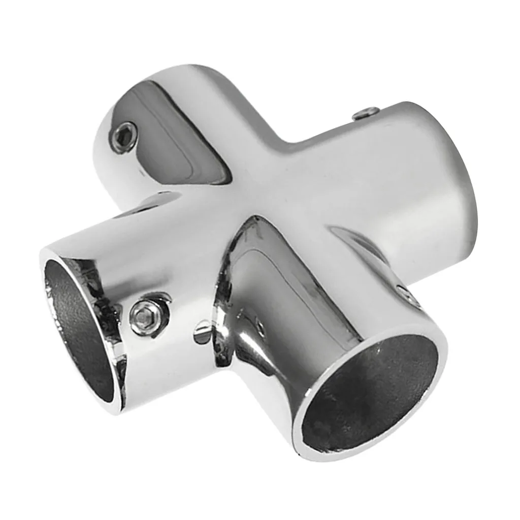 316 Stainless Steel Boat Marine Handrail Fitting 4 Way Rail Connector Mirror Polished for 7/8 inch 22mm Tube